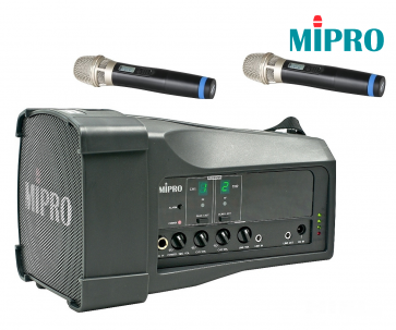 ‌MIPRO MA-100DB/ACT-32H*2 - Przenośny zestaw nagłośnieniowy, 50-Watt(max) z dwoma mikrofonami bezprzewodowymi do ręki ACT-32H UHF