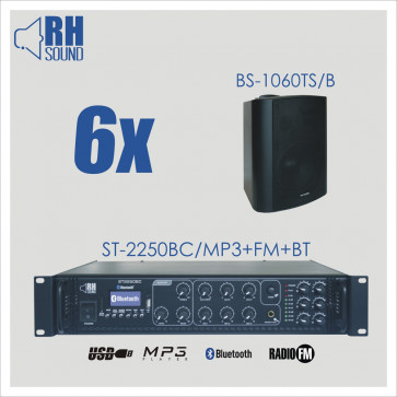 RH SOUND ST-2250BC/MP3+FM+BT + 6x BS-1060TS/B - nagłośnienie naścienne