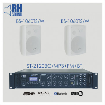 RH SOUND ST-2120BC/MP3+FM+BT + 2x BS-1060TS/W - nagłośnienie naścienne