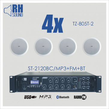 RH SOUND ST-2120BC/MP3+FM+BT + 4x TZ-805T-2 - nagłośnienie sufitowe