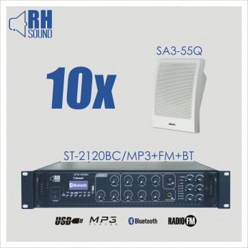 RH SOUND ST-2120BC/MP3+FM+BT + 10x SA3-55Q - nagłośnienie naścienne
