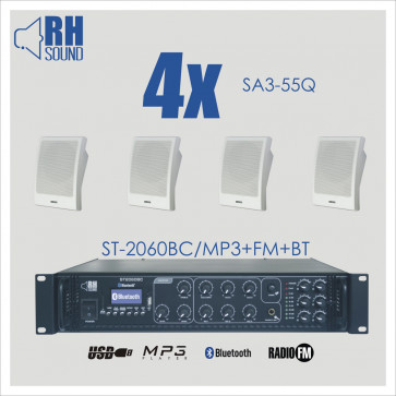 RH Sound ST-2060BC/MP3+FM+BT + 4x SA3-55Q - nagłośnienie naścienne