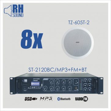 RH SOUND ST-2120BC/MP3+FM+BT + 8x TZ-605T-2 - nagłośnienie sufitowe