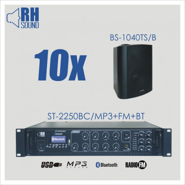 RH SOUND ST-2250BC/MP3+FM+BT + 10x BS-1040TS/B - nagłośnienie naścienne