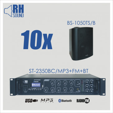 RH SOUND ST-2350BC/MP3+FM+BT + 10x BS-1050TS/B - nagłośnienie ścienne