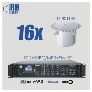 RH SOUND ST-2650BC/MP3+FM+BT + 16x TZ-801THS - nagłośnienie sufitowe