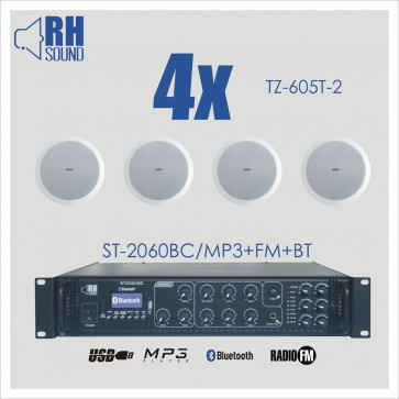 RH SOUND ST-2060BC/MP3+FM+BT + 4x TZ-605T-2 - nagłośnienie sufitowe