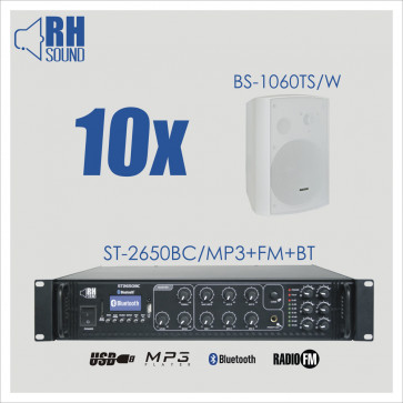 RH SOUND ST-2650BC/MP3+FM+BT + 10x BS-1060TS/W - nagłośnienie naścienne