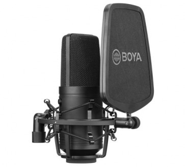 BOYA BY-M800 - wielko-membranowy mikrofon pojemnościowy z solidną metalową obudową.
