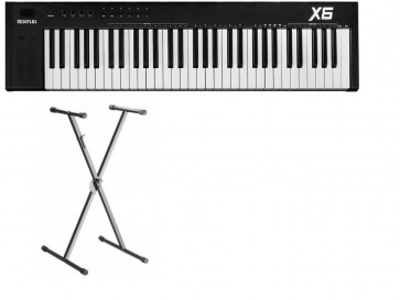 MIDIPLUS- X6 II BLACK + STATYW - Klawiatura sterująca - kontroler USB / MIDI, 61 czułych klawiszy w stylu fortepianowym w kolorze czarnym