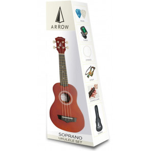 ‌Arrow PB10 NT Soprano Natural Dark Top *SET* - ukulele sopranowe opakowanie