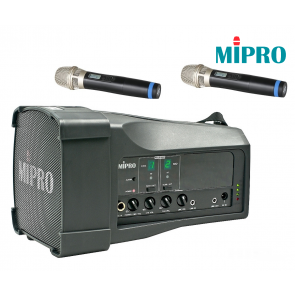 ‌MIPRO MA-100DB/ACT-32H*2 - Przenośny zestaw nagłośnieniowy, 50-Watt(max) z dwoma mikrofonami bezprzewodowymi do ręki ACT-32H UHF