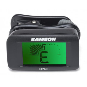 ‌Samson Ct260H Clip-On Tuner (Horizontal display) - stroik z czujnikiem piezo, strojenie chromatyczne, gitara, bas i inne, wyświetlacz LCD w poziomie, bateria CR2032 w zestawie