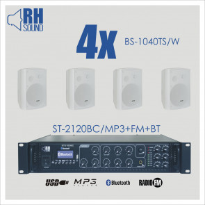 RH SOUND ST-2120BC/MP3+FM+BT + 4x BS-1040TS/W - nagłośnienie naścienne