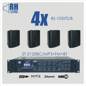 RH SOUND ST-2120BC/MP3+FM+BT + 4x BS-1050TS/B - nagłośnienie naścienne