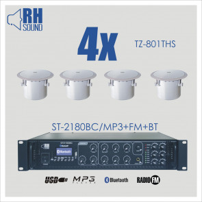 RH SOUND ST-2180BC/MP3+FM+BT + 4x TZ-801THS - nagłośnienie sufitowe