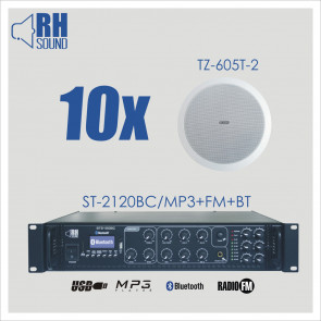 RH SOUND ST-2120BC/MP3+FM+BT + 10x TZ-605T-2 - nagłośnienie sufitowe