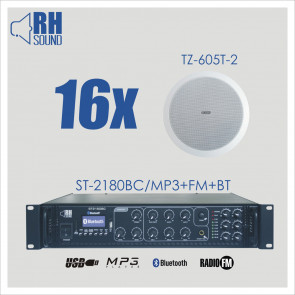 RH SOUND ST-2180BC/MP3+FM+BT + 16x TZ-605T-2 - nagłośnienie sufitowe