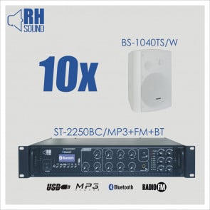 RH SOUND ST-2250BC/MP3+FM+BT + 10x BS-1040TS/W - nagłośnienie naścienne