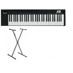 MIDIPLUS- X6 II BLACK + STATYW - Klawiatura sterująca - kontroler USB / MIDI, 61 czułych klawiszy w stylu fortepianowym w kolorze czarnym