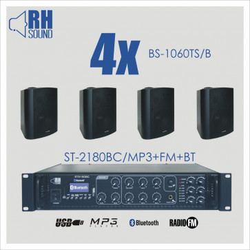 RH SOUND ST-2180BC/MP3+FM+BT + 4x BS-1060TS/B - nagłośnienie naścienne