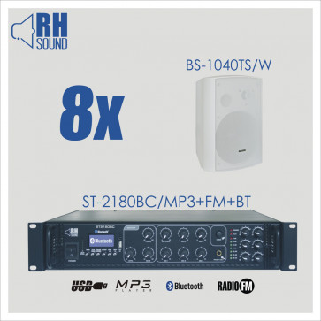 RH SOUND ST-2180BC/MP3+FM+BT + 8x BS-1040TS/W - nagłośnienie naścienne