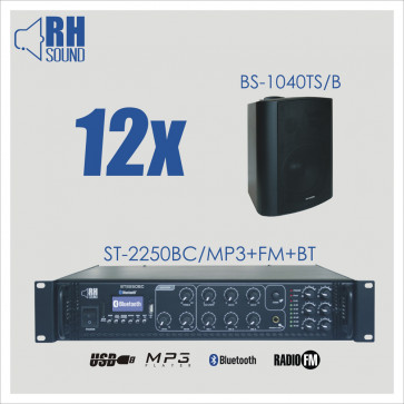 RH SOUND ST-2250BC/MP3+FM+BT + 12x BS-1040TS/B - nagłośnienie naścienne