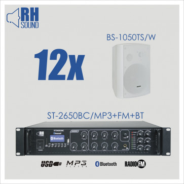 RH SOUND ST-2650BC/MP3+FM+BT + 12x BS-1050TS/W - nagłośnienie naścienne