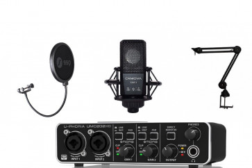 ‌BEHRINGER UMC202HD + CKMOVA SAS-2 + SSQ POP1 + CKMOVA SXM-3 - interfejs audio USB + ramię mikrofonowe + POP filtr + mikrofon pojemnościowy