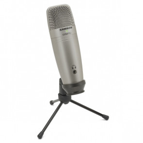 Samson C01U USB Pro - large-diaphragm condenser microphone, cardioid, headphone jack, 16-bit, 44.1 / 48kH, silver, desk stand, usb cable