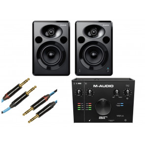 Alesis Elevate 5 MkII studio monitors + M-Audio AIR 192/4 + cables - full set