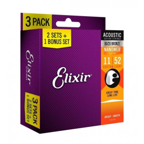 Elixir 16538 Custom Light Bronze (11-52) NW - Triple Set of Acoustic Guitar Strings