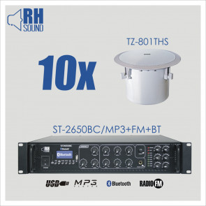 RH SOUND ST-2650BC/MP3+FM+BT + 10x TZ-801THS - nagłośnienie sufitowe