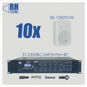 RH SOUND ST-2350BC/MP3+FM+BT + 10x BS-1050TS/W - Wall-Mounted Sound System