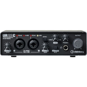 Steinberg UR22C - 32bit/192kHz USB 3.0 Audio Interface, 2 inputs/2 outputs, 2 D-Pre mic preamps, USB type C connector, dspMixFx, MIDI I/O