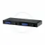Black Shure SLXD4Q+ receiver with dual LCD screens and knobs, front view