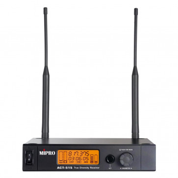 ‌MIPRO ACT-515 (5NB) - Analog UHF true diversity receiver (1-channel receiver system), 9.5" metal housing, LCD display, ACT function, external switching power supply