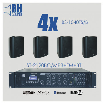 RH SOUND ST-2120BC/MP3+FM+BT + 4x BS-1040TS/B - nagłośnienie naścienne