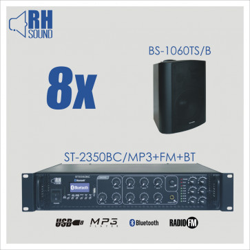 RH SOUND ST-2350BC/MP3+FM+BT + 8x BS-1060TS/B - nagłośnienie naścienne