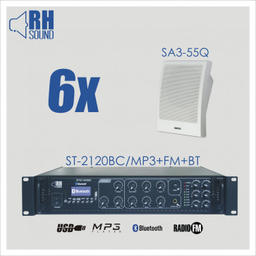 RH SOUND ST-2120BC/MP3+FM+BT + 6x SA3-55Q - nagłośnienie naścienne